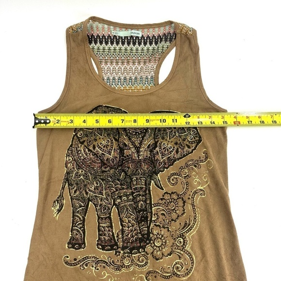Maurices Fringe Boho Elephant Tribal Tank Top Shirt Safari Brown Size XS - Picture 8 of 9